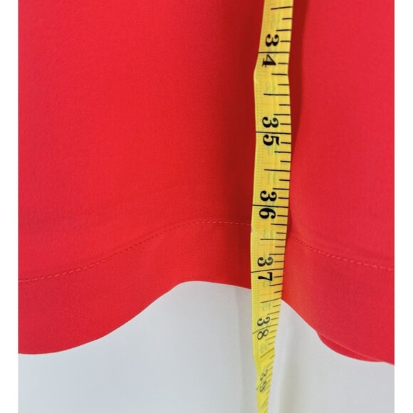 BCBGMAXAZRIA Red Orange Chiffon Flutter Sleeve Shift Dress Sz L Preppy Event - Picture 8 of 10